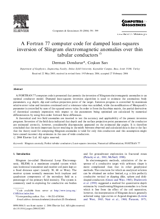 (PDF) A Fortran 77 computer code for damped least-squares inversion of ...
