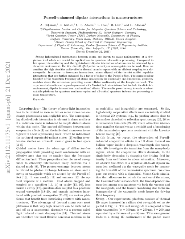 (PDF) Purcell-enhanced dipolar interactions in nanostructures