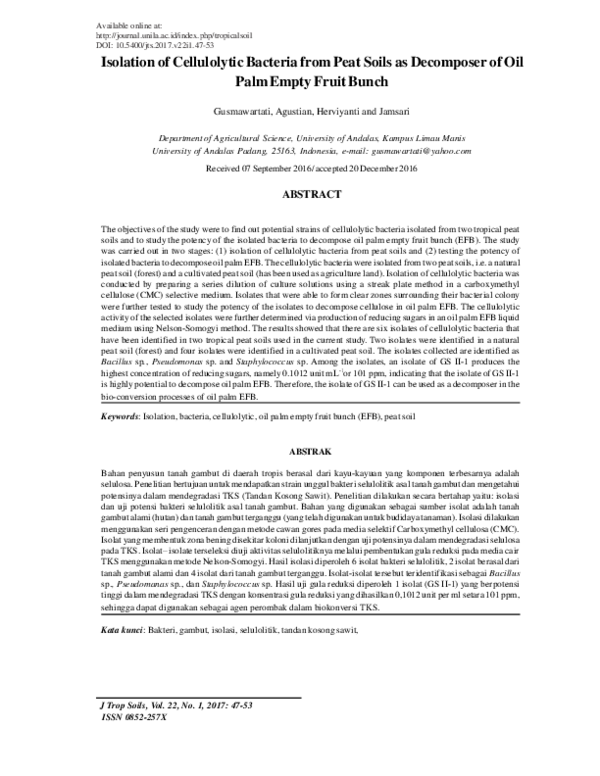 (PDF) Isolation of Cellulolytic Bacteria From Peat Soils as Decomposer ...