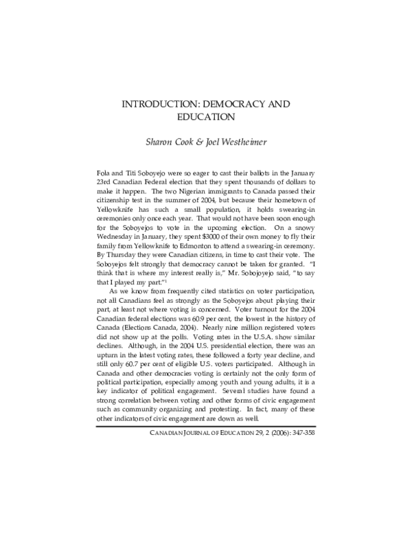 (PDF) Introduction: Democracy and education