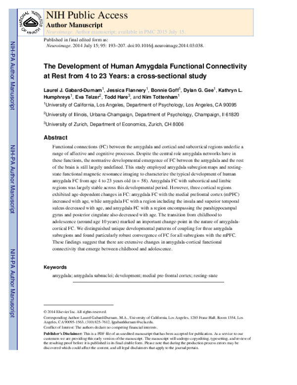 (PDF) The development of human amygdala functional connectivity at rest ...