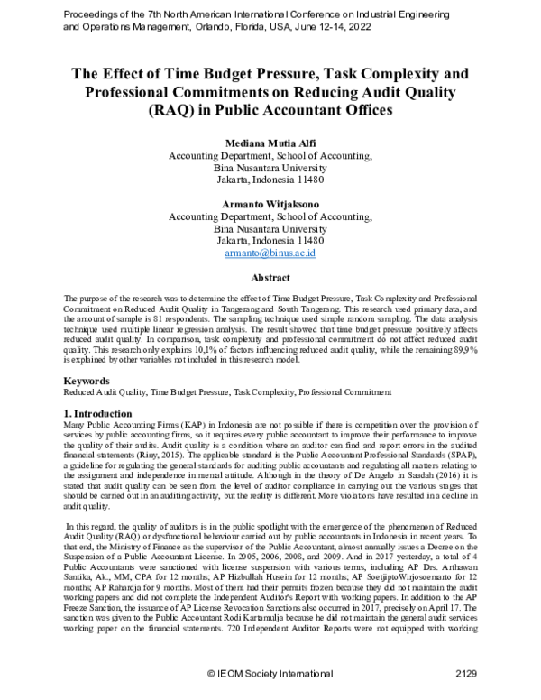(PDF) The Effect of Time Budget Pressure, Task Complexity and ...