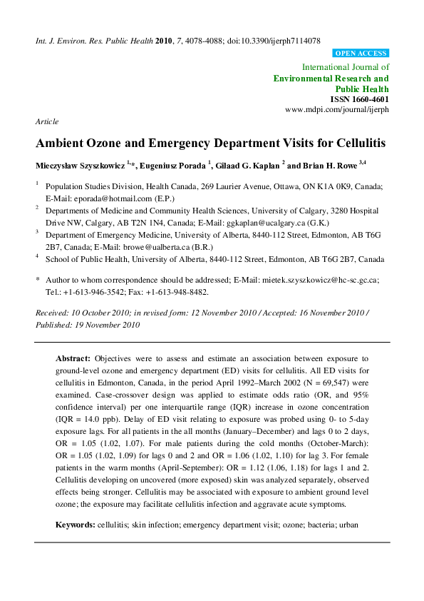 (PDF) Ambient ozone and emergency department visits for skin conditions