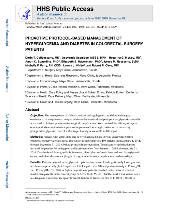 (PDF) Proactive Protocol-Based Management of Hyperglycemia and Diabetes ...