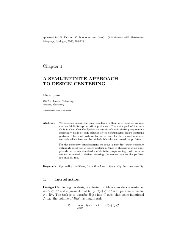 (PDF) A semi-infinite approach to design centering