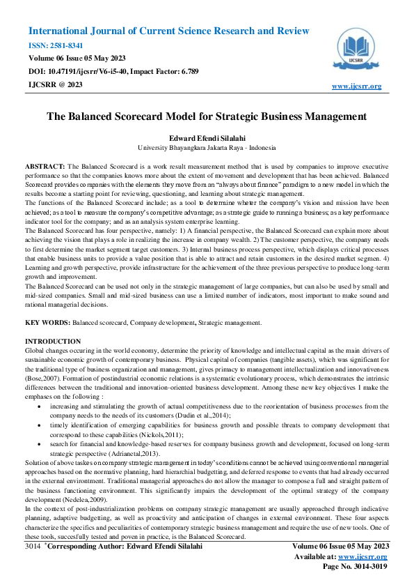 (PDF) The Balanced Scorecard Model for Strategic Business Management