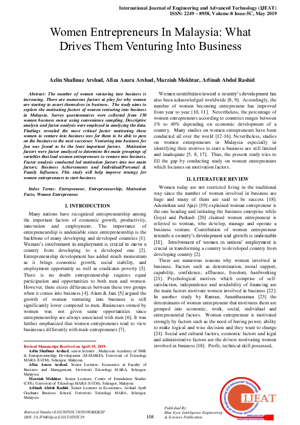 (PDF) Women Entrepreneurs In Malaysia: What Drives Them Venturing Into ...