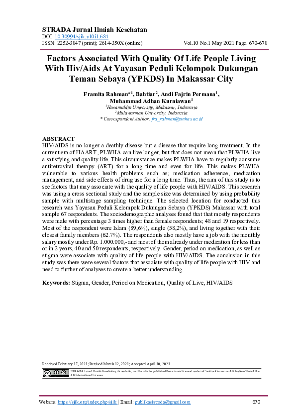 (PDF) Factors Associated With Quality Of Life People Living With Hiv ...