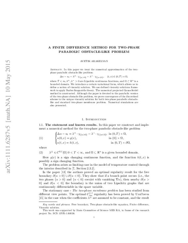 (PDF) The Finite Difference Method for Two-Phase Parabolic Obstacle ...