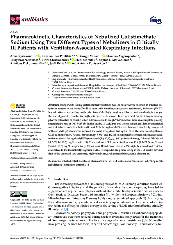 (PDF) Pharmacokinetic Characteristics of Nebulized Colistimethate ...