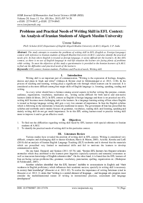 (PDF) Problems and Practical Needs of Writing Skill in EFL Context: An ...