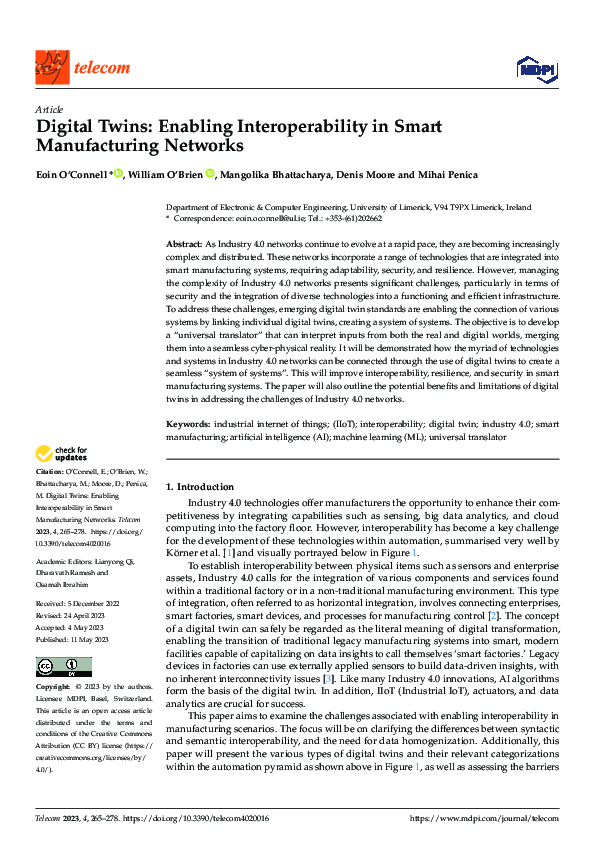 (PDF) Digital Twins: Enabling Interoperability in Smart Manufacturing ...