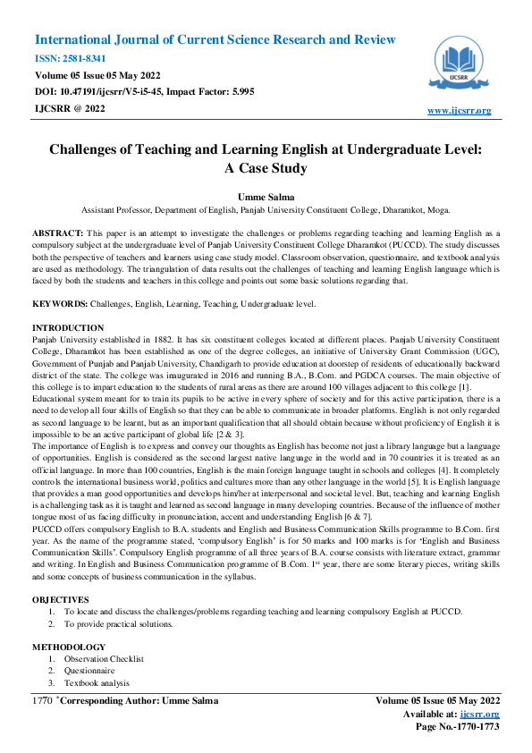(PDF) Challenges of Teaching and Learning English at Undergraduate ...