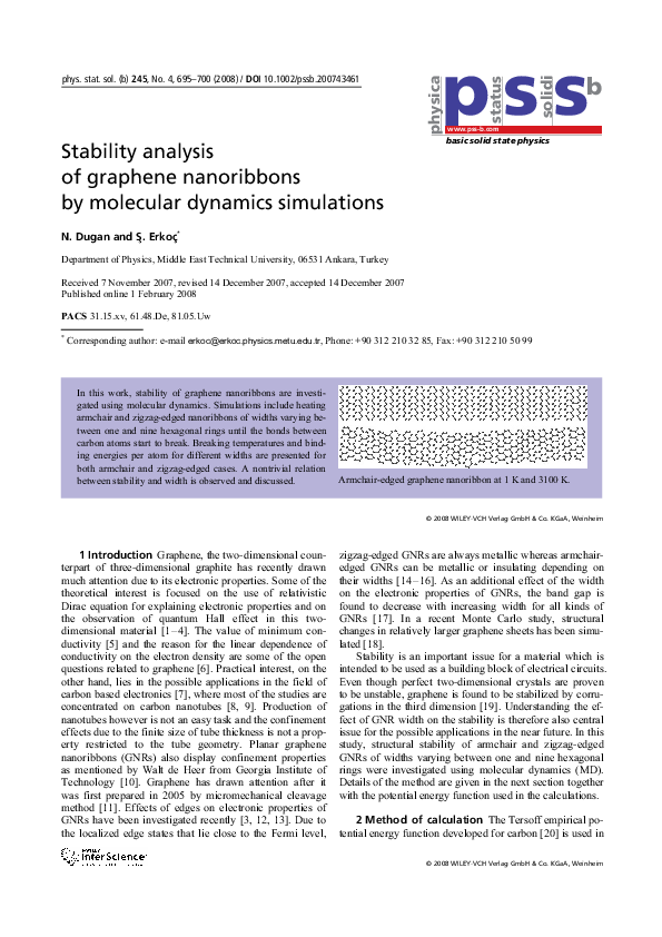 (PDF) Stability analysis of graphene nanoribbons by molecular dynamics ...