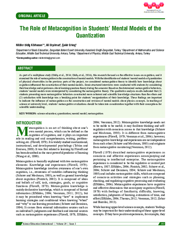 (PDF) The Role of Metacognition in Students’ Mental Models of the ...