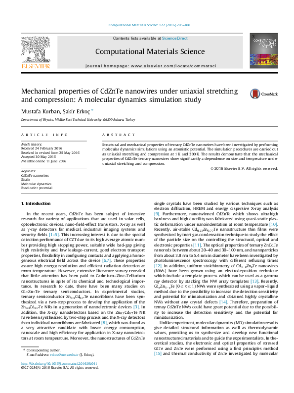 (PDF) Mechanical properties of CdZnTe nanowires under uniaxial ...