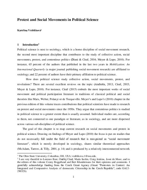 (PDF) Protest and Social Movements in Political Science