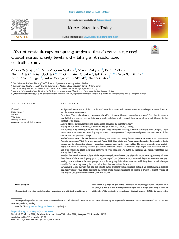 (PDF) Effect of music therapy on nursing students' first objective ...