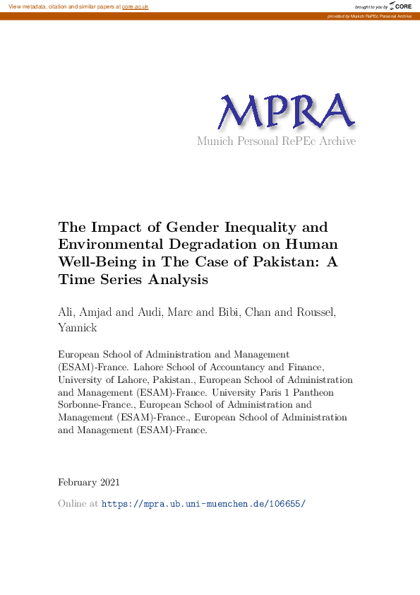 (PDF) The Impact of Gender Inequality and Environmental Degradation on ...