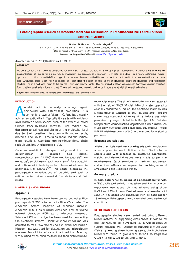 (PDF) Polarographic Studies of Ascorbic Acid and Estimation in ...