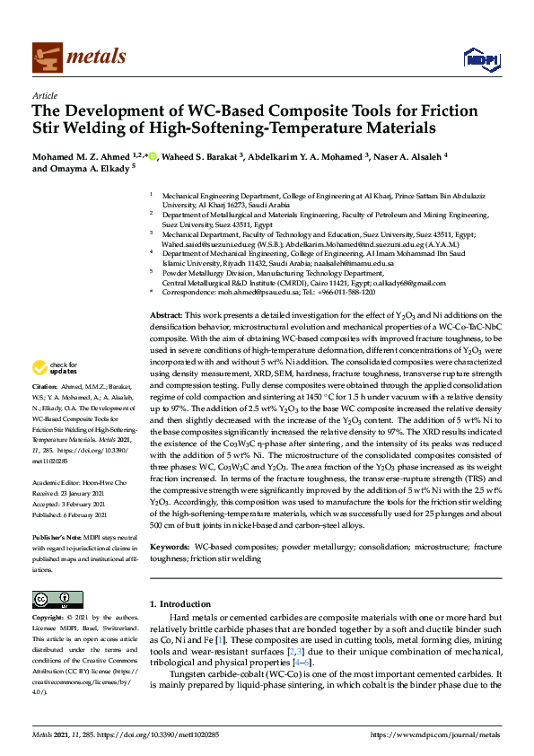 (PDF) The Development of WC-Based Composite Tools for Friction Stir ...