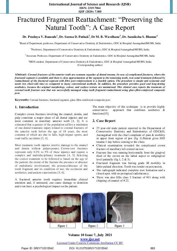 (PDF) Fractured Fragment Reattachment: ―Preserving the Natural Tooth ...