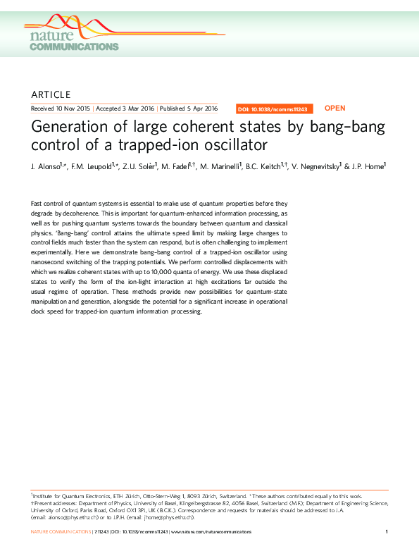 (PDF) Generation of large coherent states by bang–bang control of a ...