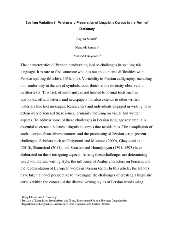 (PDF) Spelling Variation in Persian and Preparation of Linguistic ...