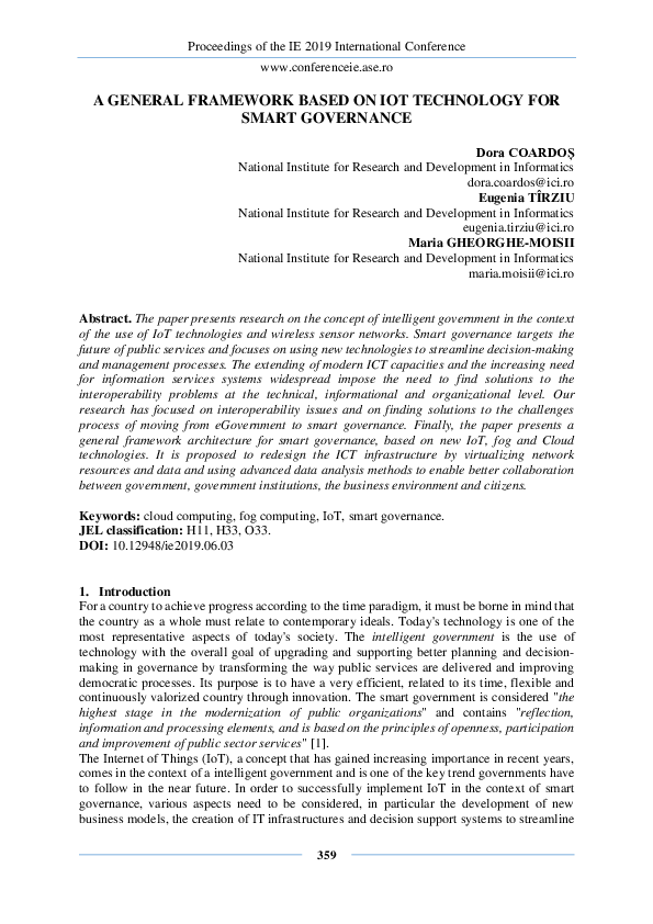 (PDF) A General Framework Based on Iot Technology for Smart Governance