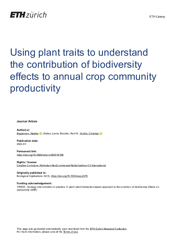 (PDF) Using plant traits to understand the contribution of biodiversity ...