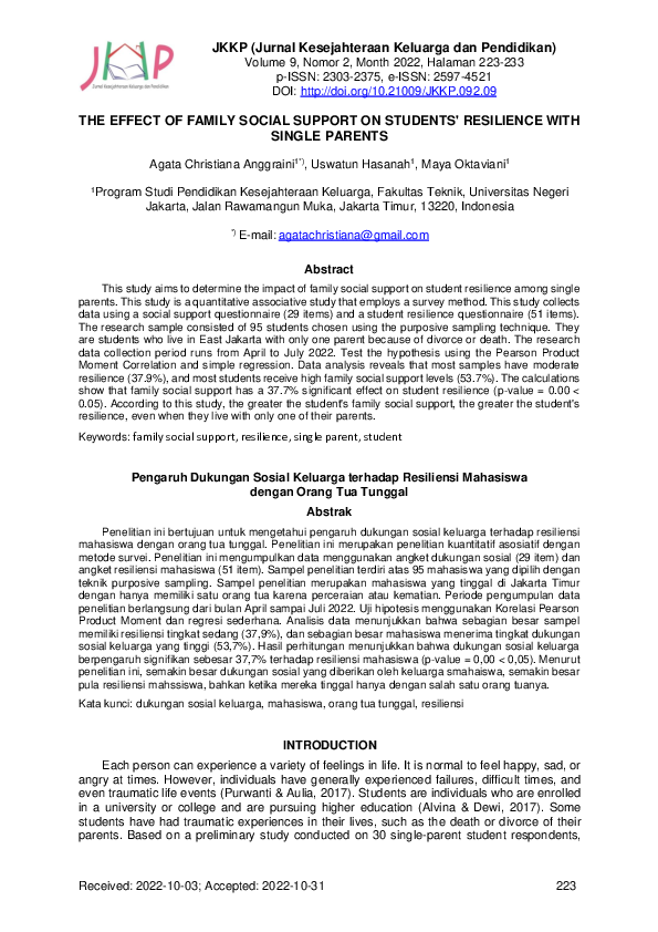 (PDF) The Effect of Family Social Support on Students' Resilience with ...
