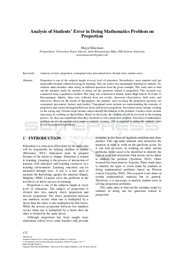 (PDF) Analysis of Students’ Error in Doing Mathematics Problem on ...