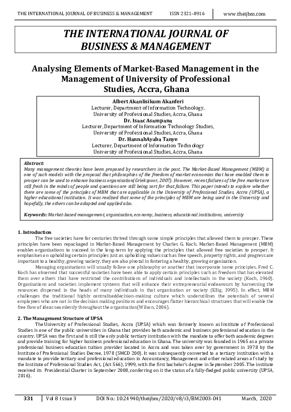 (PDF) Analysing Elements of Market-Based Management in the Management ...