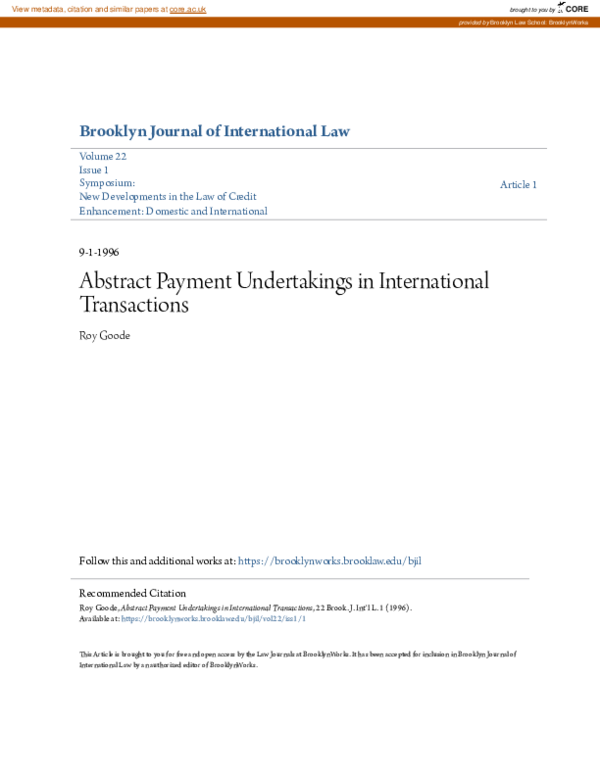 (PDF) Abstract Payment Undertakings in International Transactions