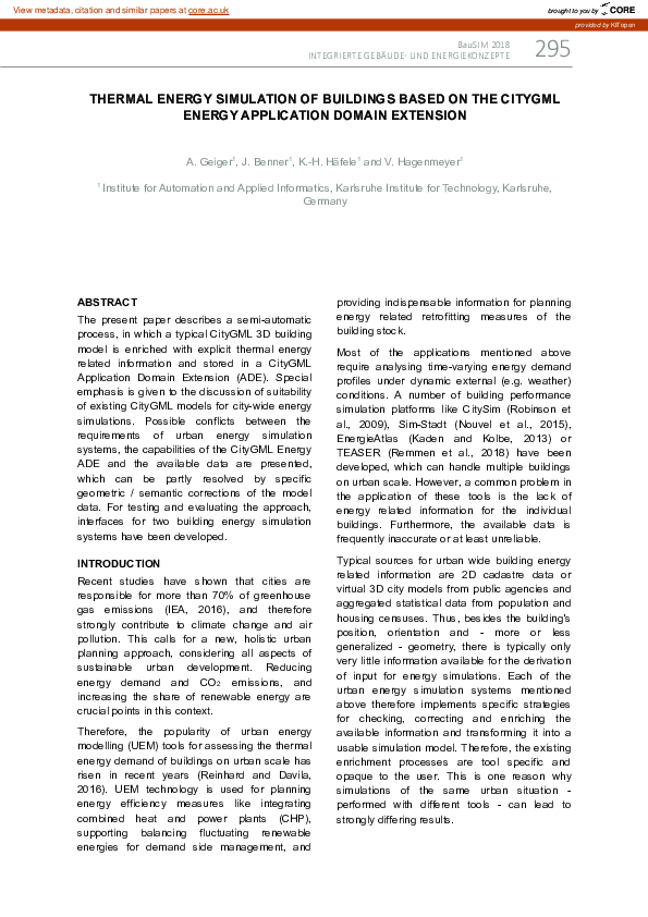 (PDF) Thermal Energy Simulation of Buildings based on the CityGML ...