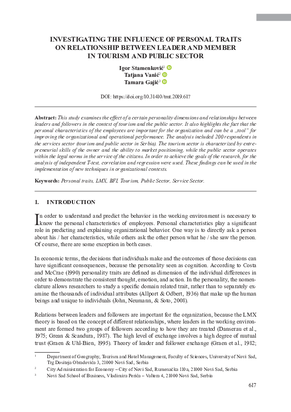 (PDF) Investigating the Influence of Personal Traits on Relationship ...