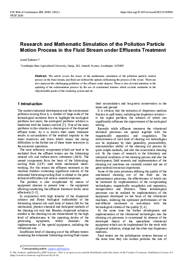(PDF) Research and Mathematic Simulation of the Pollution Particle ...