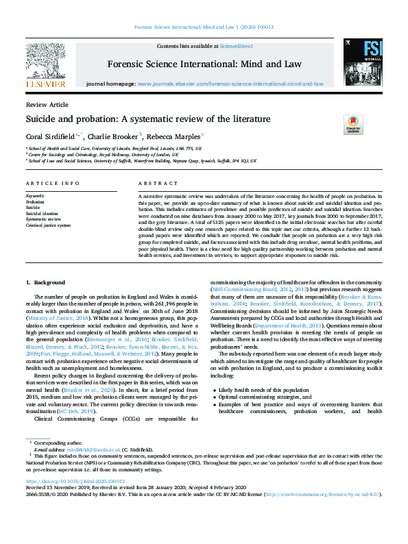 (PDF) Suicide and probation: A systematic review of the literature