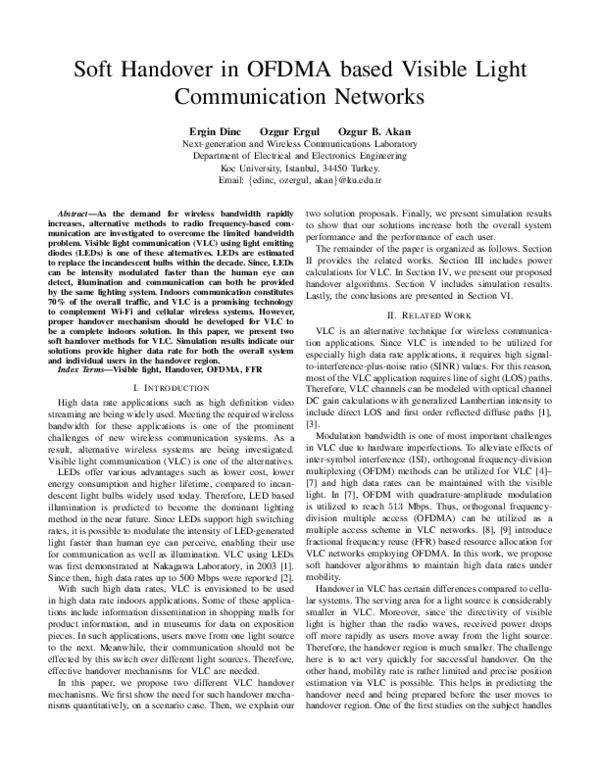 (PDF) Soft Handover in OFDMA Based Visible Light Communication Networks