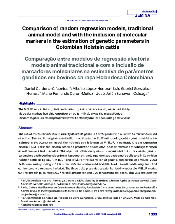 (PDF) Comparison of random regression models, traditional animal model ...
