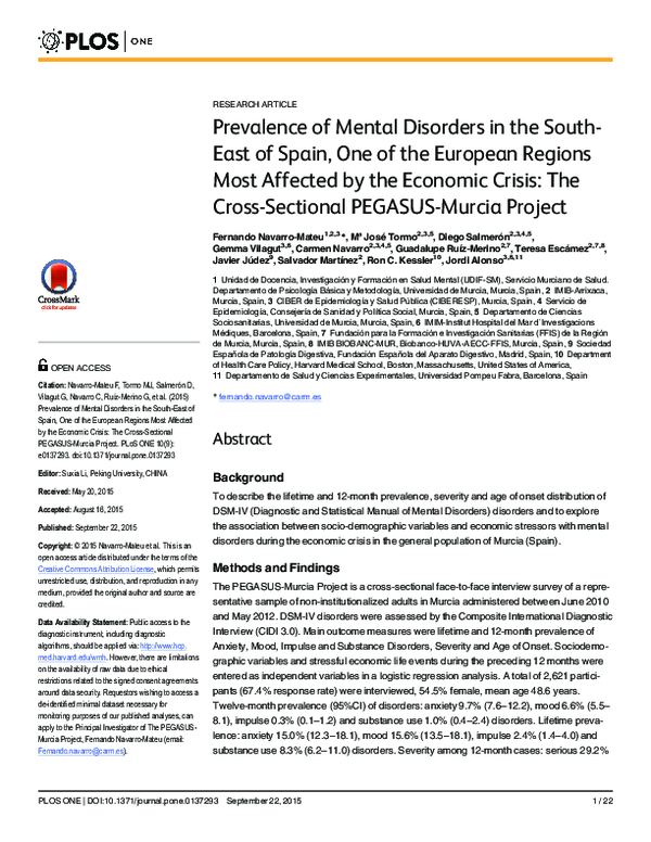 (PDF) Prevalence of Mental Disorders in the South-East of Spain, One of ...
