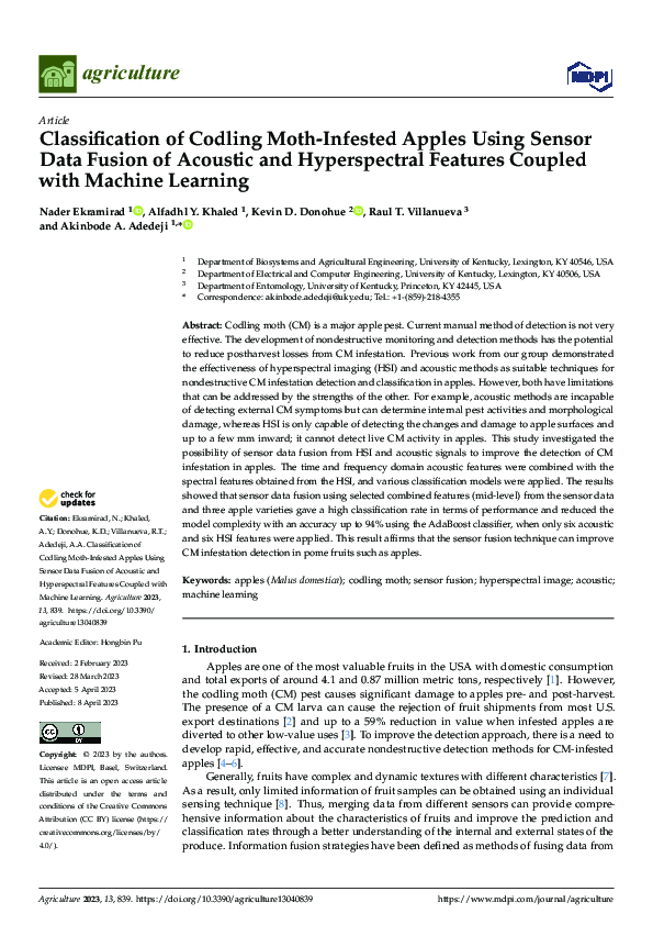 (PDF) Classification of Codling Moth-Infested Apples Using Sensor Data ...