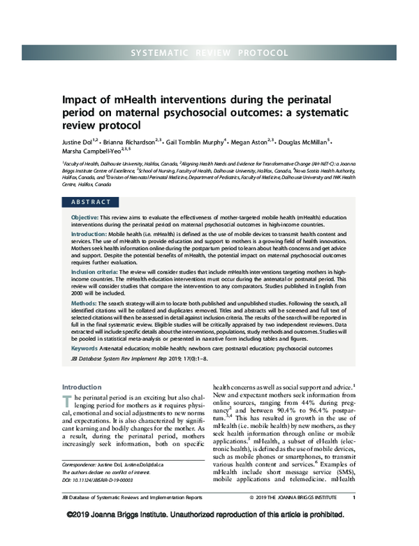 (PDF) Impact of mHealth interventions during the perinatal period on ...