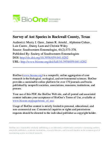 (PDF) Survey of Ant Species in Rockwall County, Texas