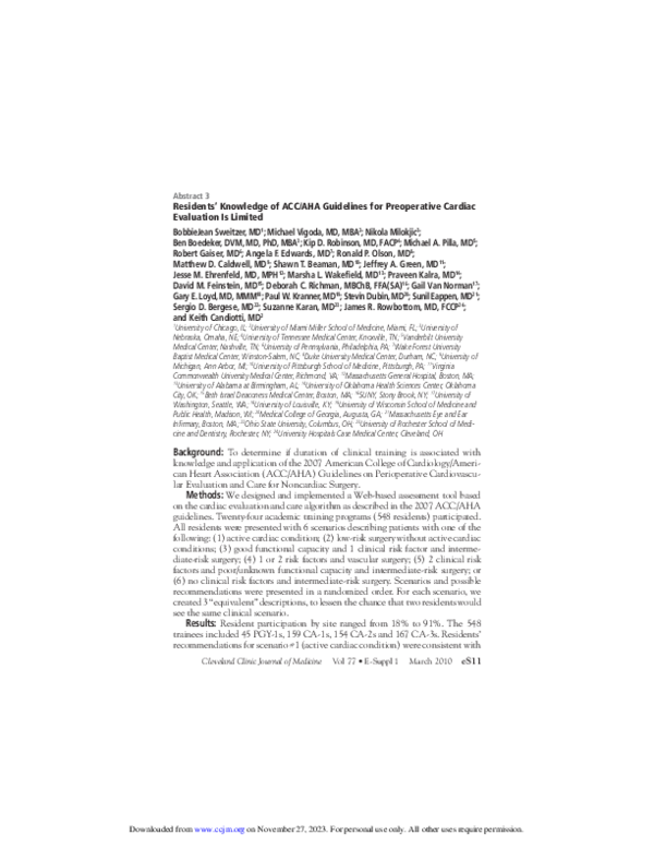 (PDF) Residents' Knowledge of ACC/AHA Guidelines for Preoperative ...