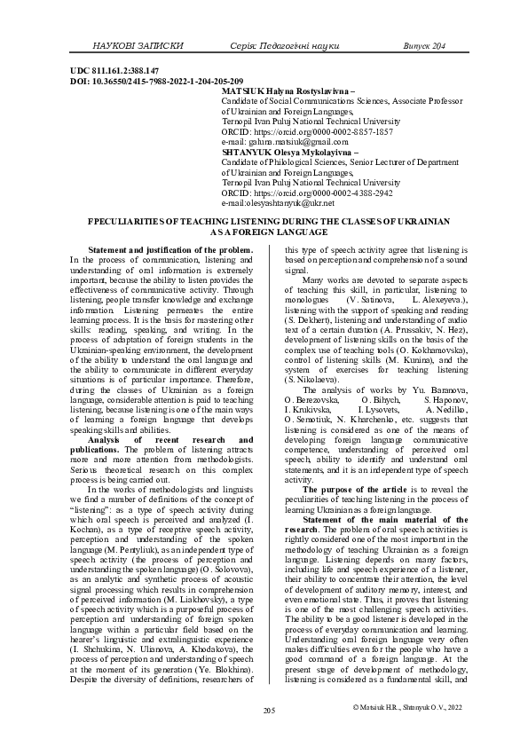 (PDF) Peculiarities of Teaching Listening During the Classes of ...