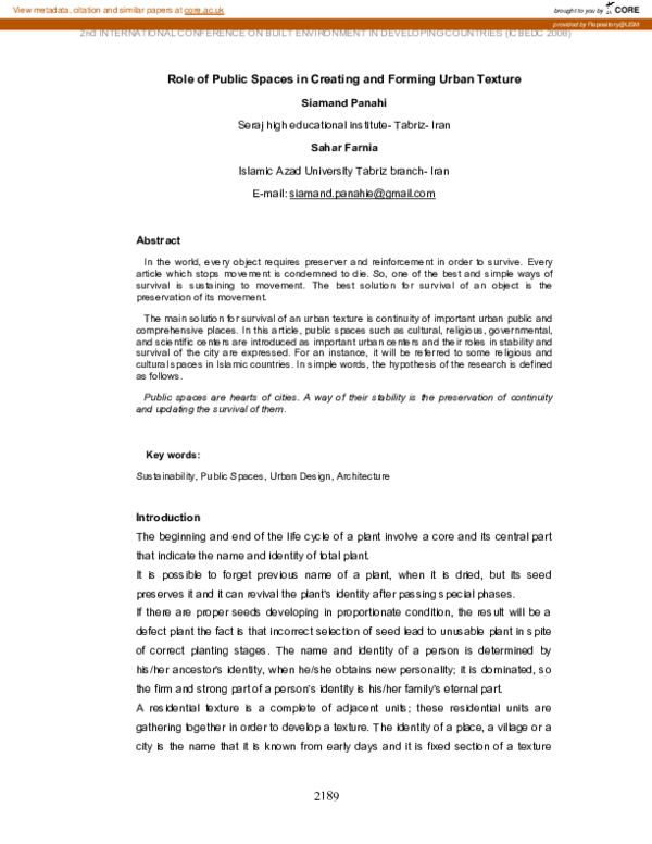 (PDF) Role of public spaces in creating and forming urban texture
