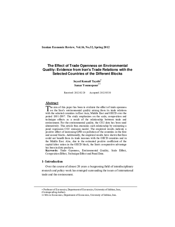 (PDF) The Effect of Trade Openness on Environmental Quality: Evidence ...