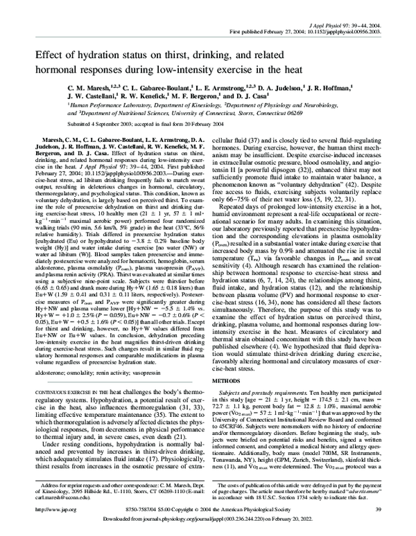 (PDF) Effect of hydration status on thirst, drinking, and related ...