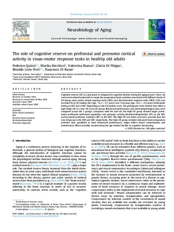 (PDF) The role of cognitive reserve on prefrontal and premotor cortical ...
